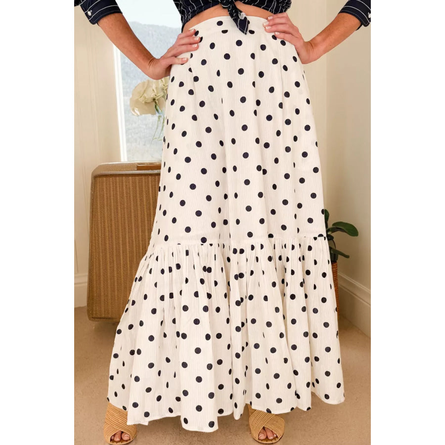 Polka Dot Ruffled Slit Maxi Skirt Apparel and Accessories