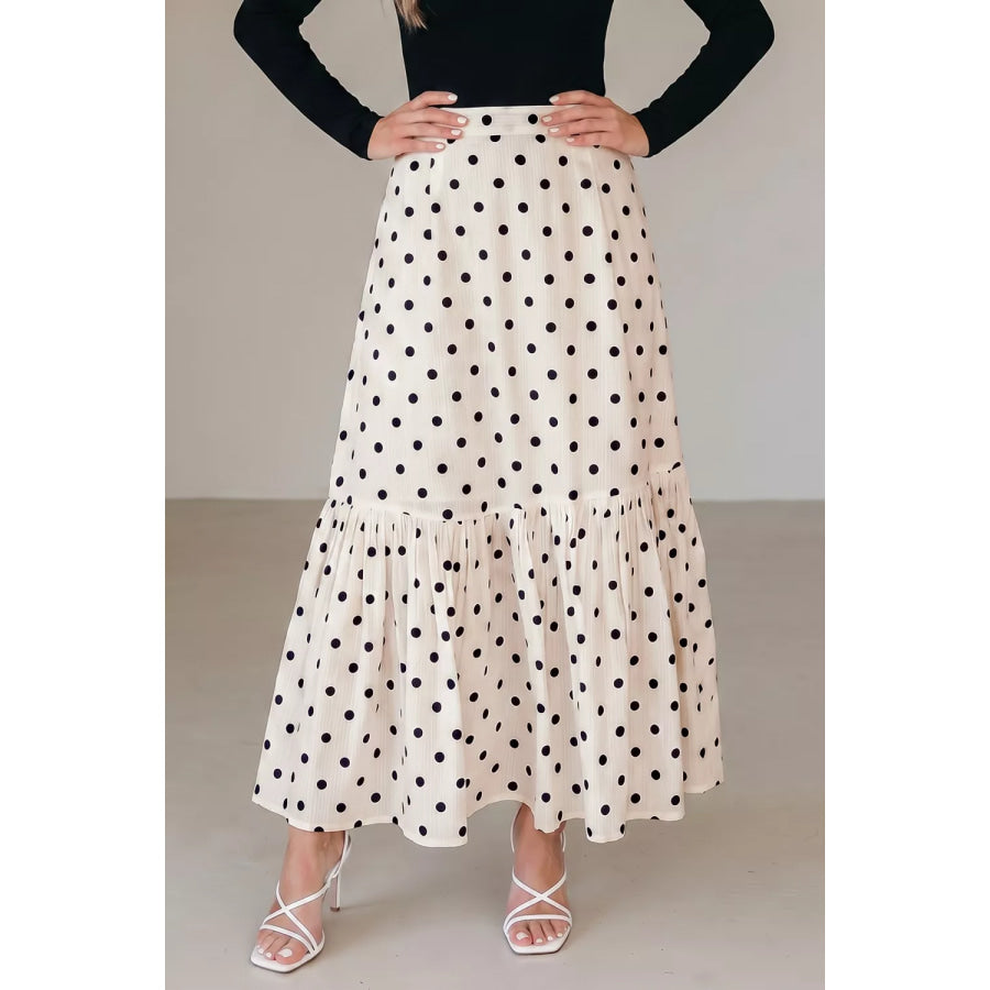 Polka Dot Ruffled Slit Maxi Skirt Apparel and Accessories