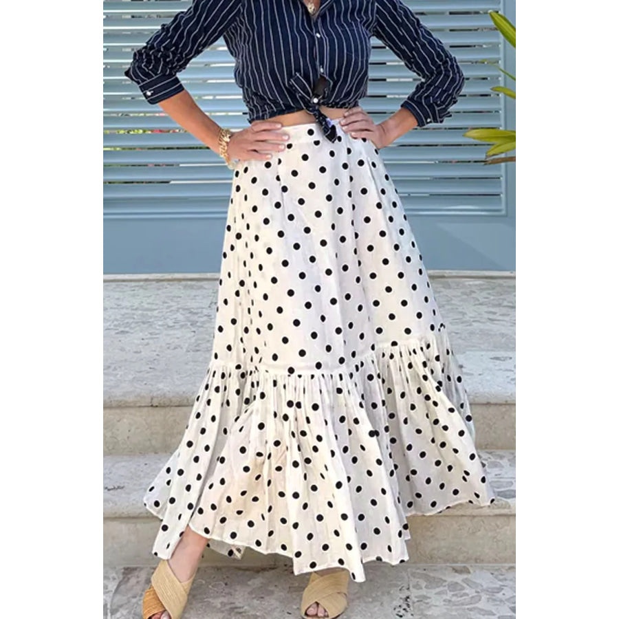 Polka Dot Ruffled Slit Maxi Skirt Apparel and Accessories