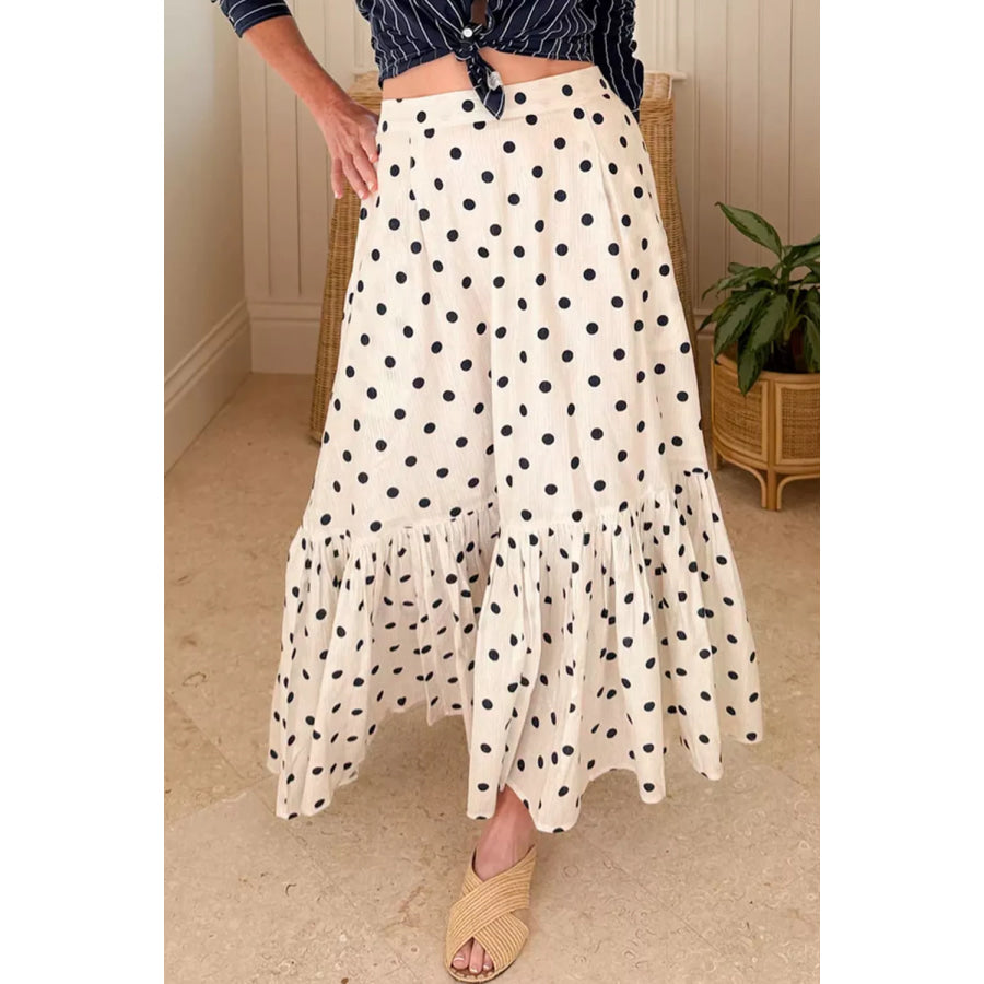 Polka Dot Ruffled Slit Maxi Skirt Apparel and Accessories