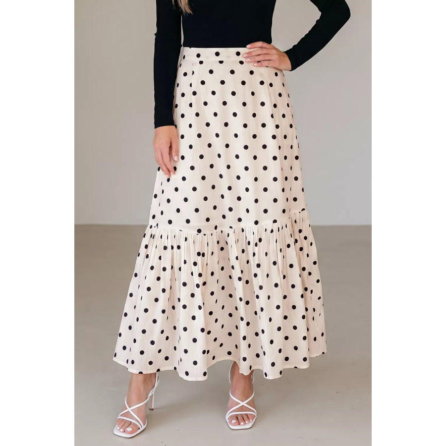 Polka Dot Ruffled Slit Maxi Skirt Apparel and Accessories