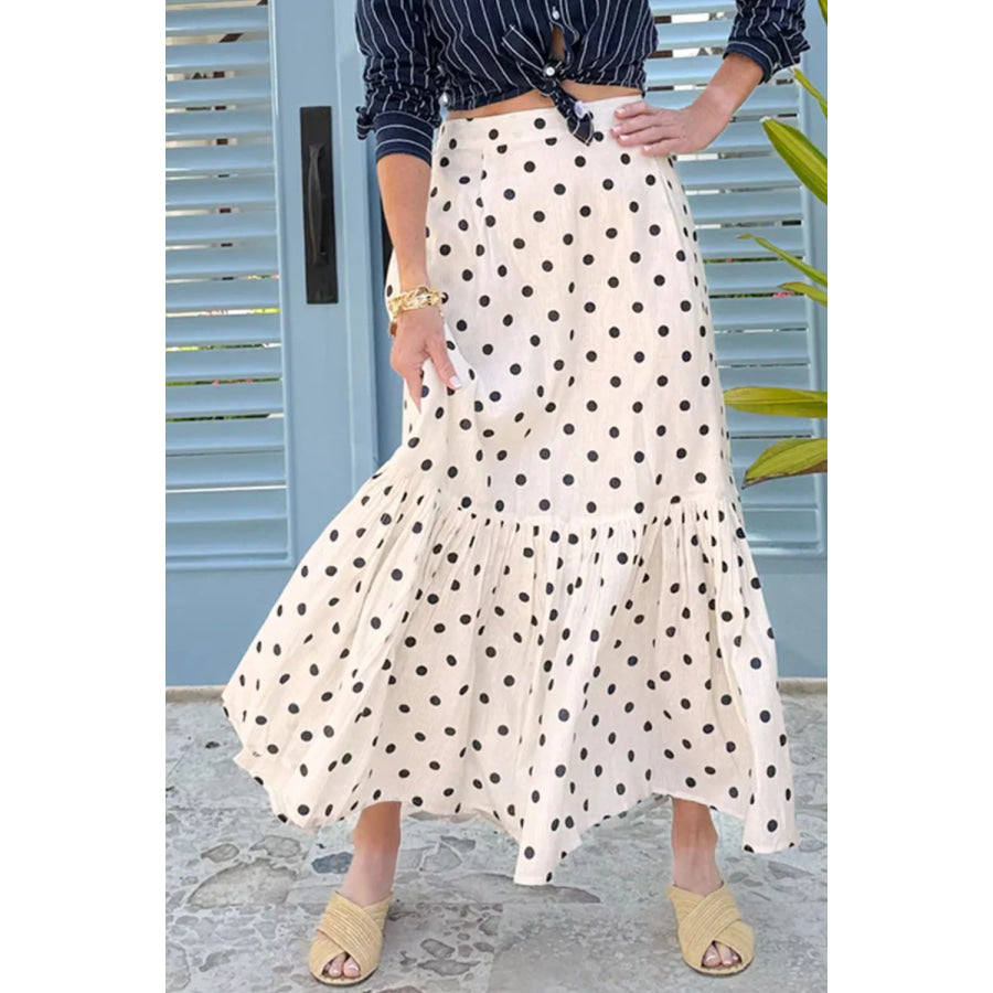 Polka Dot Ruffled Slit Maxi Skirt Apparel and Accessories