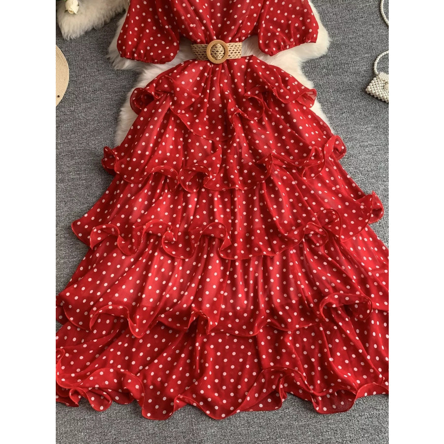 Polka Dot Ruffled Tiered Dress Apparel and Accessories