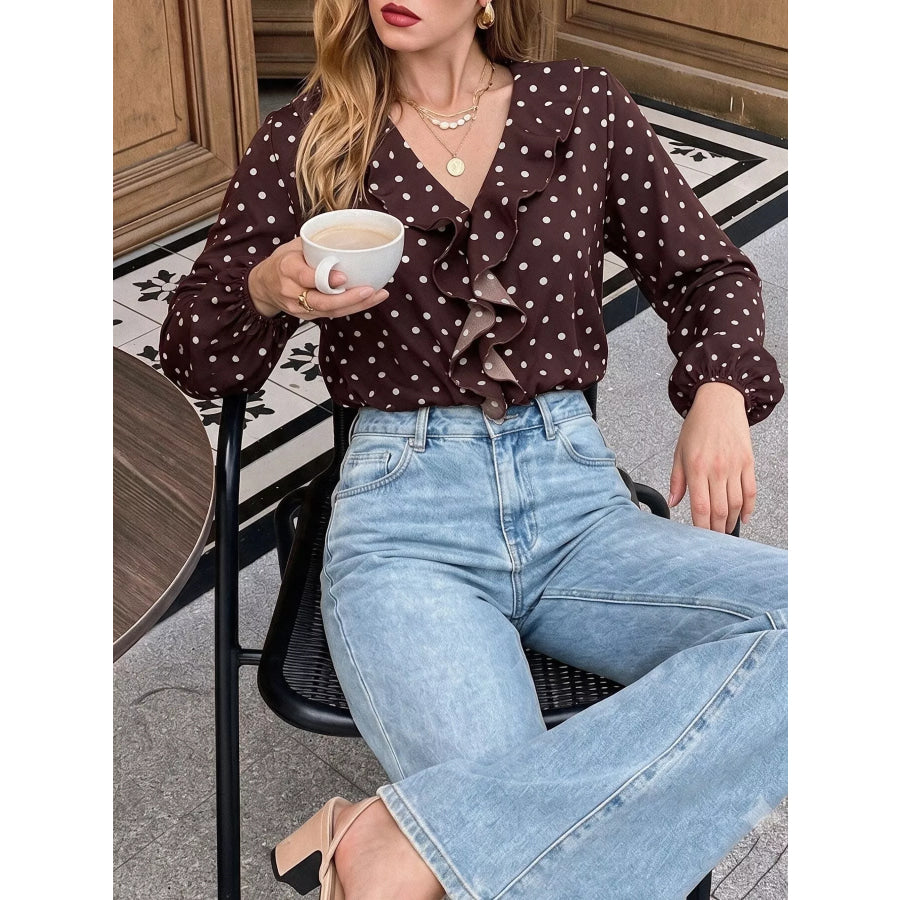 Polka Dot Ruffled V-Neck Bodysuit Apparel and Accessories
