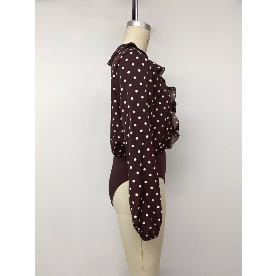 Polka Dot Ruffled V-Neck Bodysuit Apparel and Accessories