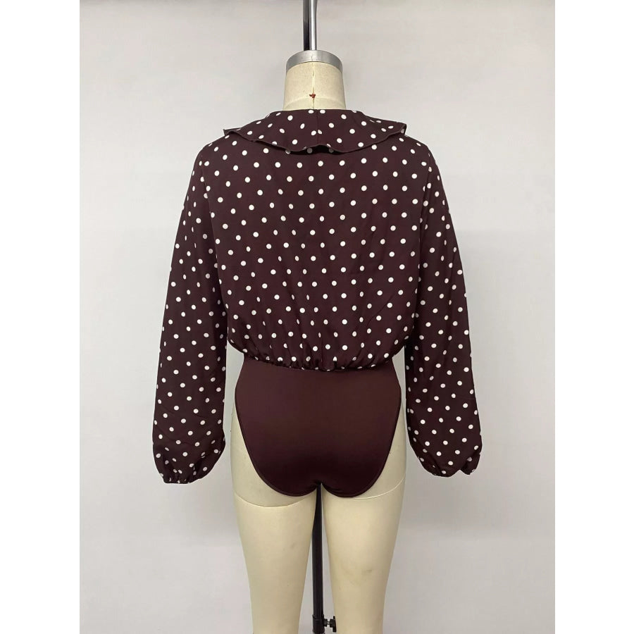 Polka Dot Ruffled V-Neck Bodysuit Apparel and Accessories