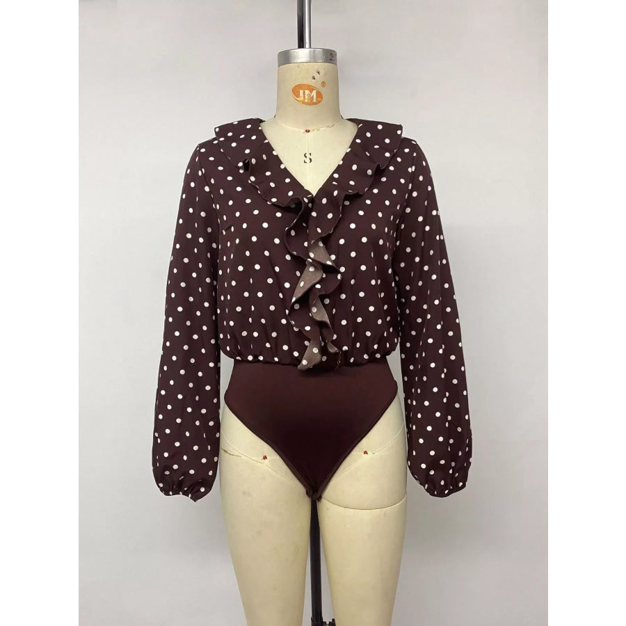 Polka Dot Ruffled V-Neck Bodysuit Apparel and Accessories