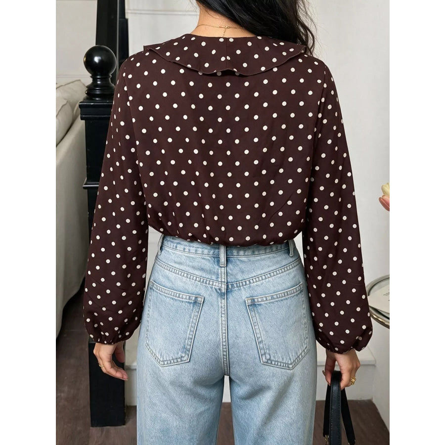 Polka Dot Ruffled V-Neck Bodysuit Apparel and Accessories