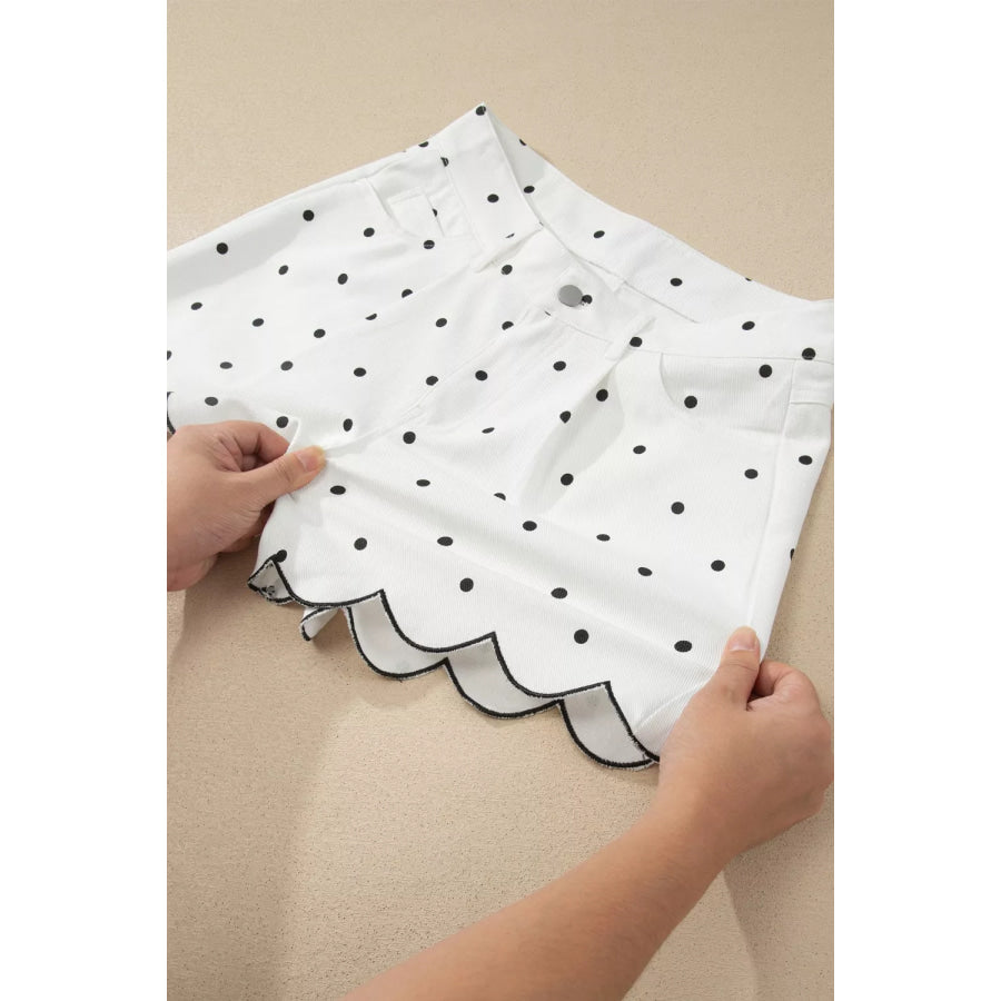 Polka Dot Scalloped Hem Shorts Apparel and Accessories