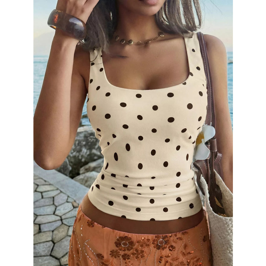 Polka Dot Scoop Neck Tank Apricot / S Apparel and Accessories