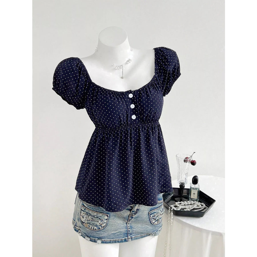 Polka Dot Short Sleeve Blouse Apparel and Accessories
