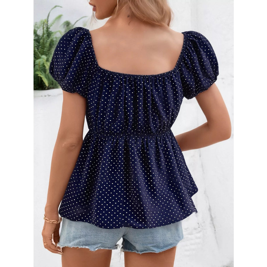 Polka Dot Short Sleeve Blouse Apparel and Accessories