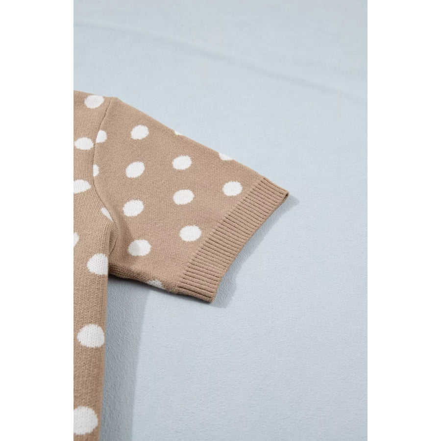 Polka Dot Short Sleeve Button Down Sweater Cardigan Apparel and Accessories