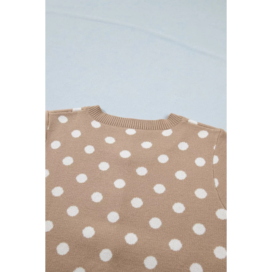 Polka Dot Short Sleeve Button Down Sweater Cardigan Apparel and Accessories