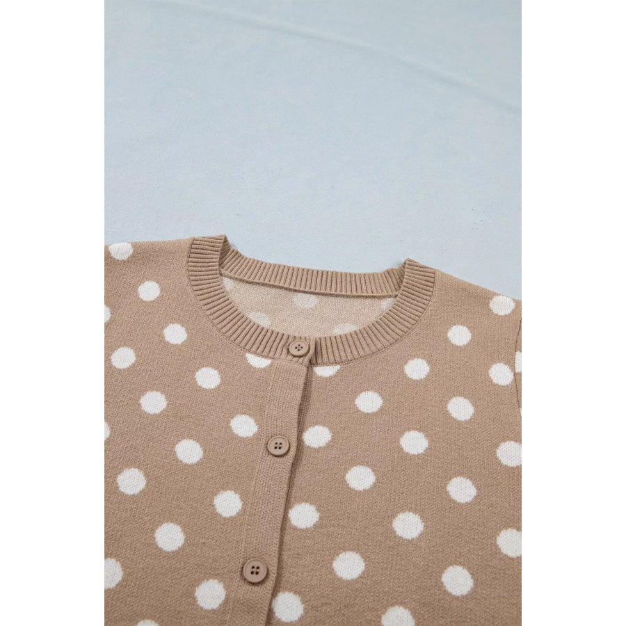Polka Dot Short Sleeve Button Down Sweater Cardigan Apparel and Accessories