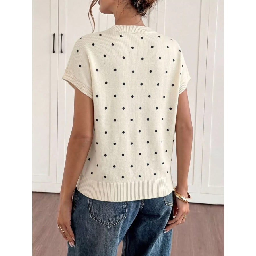 Polka Dot Short Sleeve Knit Sweater Apparel and Accessories