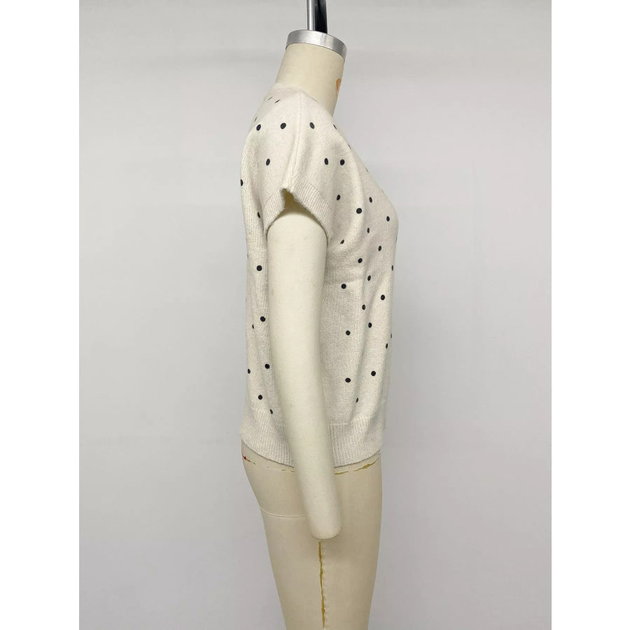 Polka Dot Short Sleeve Knit Sweater Apparel and Accessories