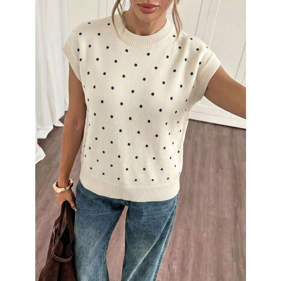 Polka Dot Short Sleeve Knit Sweater Apparel and Accessories