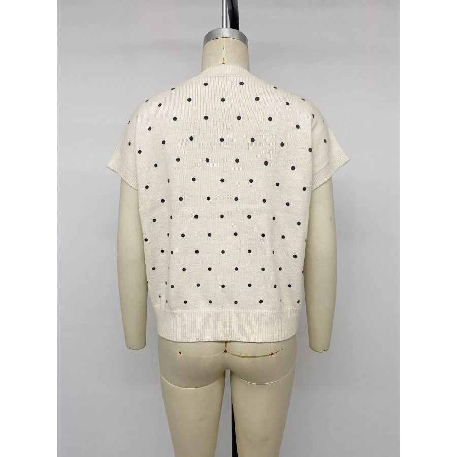 Polka Dot Short Sleeve Knit Sweater Apparel and Accessories