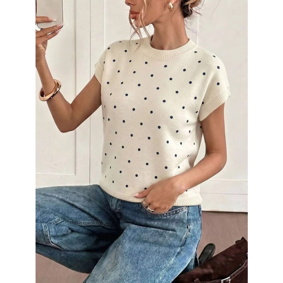 Polka Dot Short Sleeve Knit Sweater Apparel and Accessories
