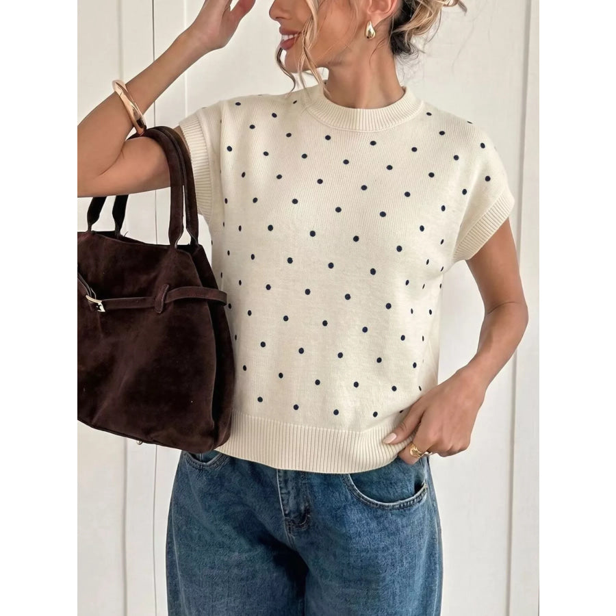 Polka Dot Short Sleeve Knit Sweater Apparel and Accessories