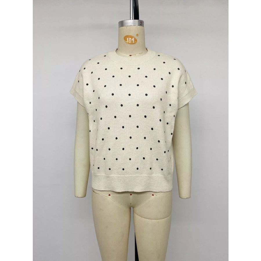 Polka Dot Short Sleeve Knit Sweater Apparel and Accessories