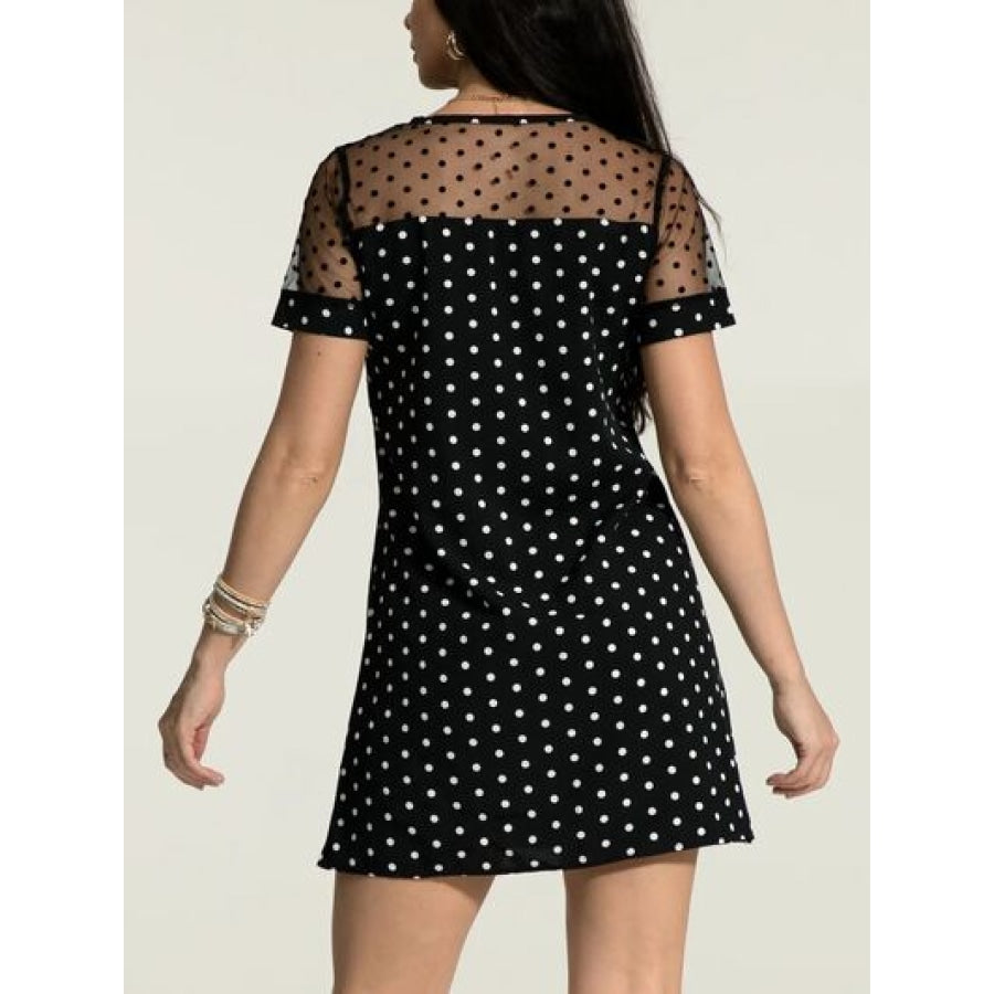 Polka Dot Short Sleeve Mini Dress Apparel and Accessories