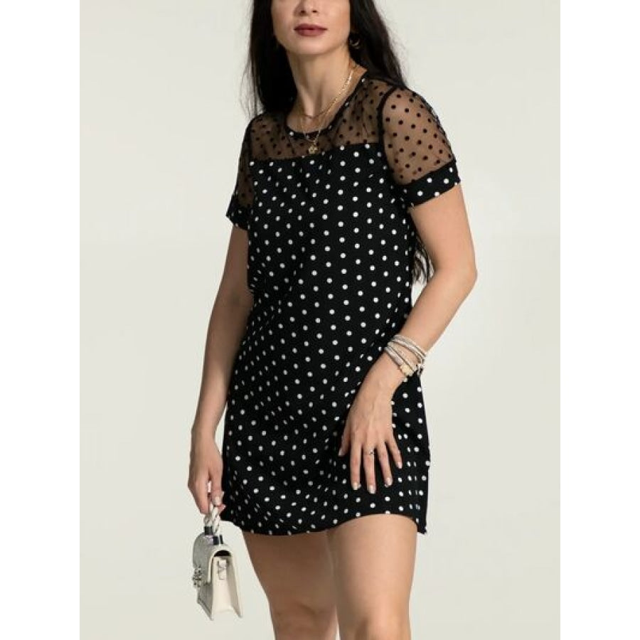 Polka Dot Short Sleeve Mini Dress Apparel and Accessories