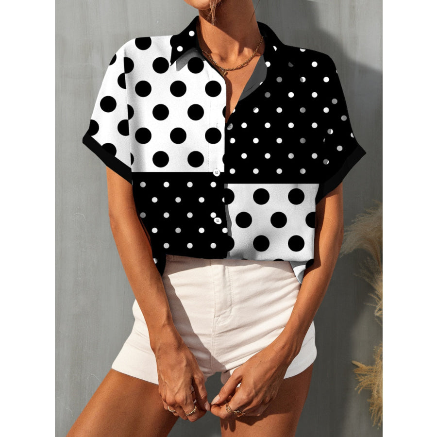 Polka Dot Short Sleeve Shirt Black / S Apparel and Accessories