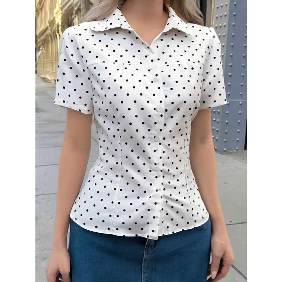Polka Dot Short Sleeve Shirt Gray/white / S Apparel and Accessories