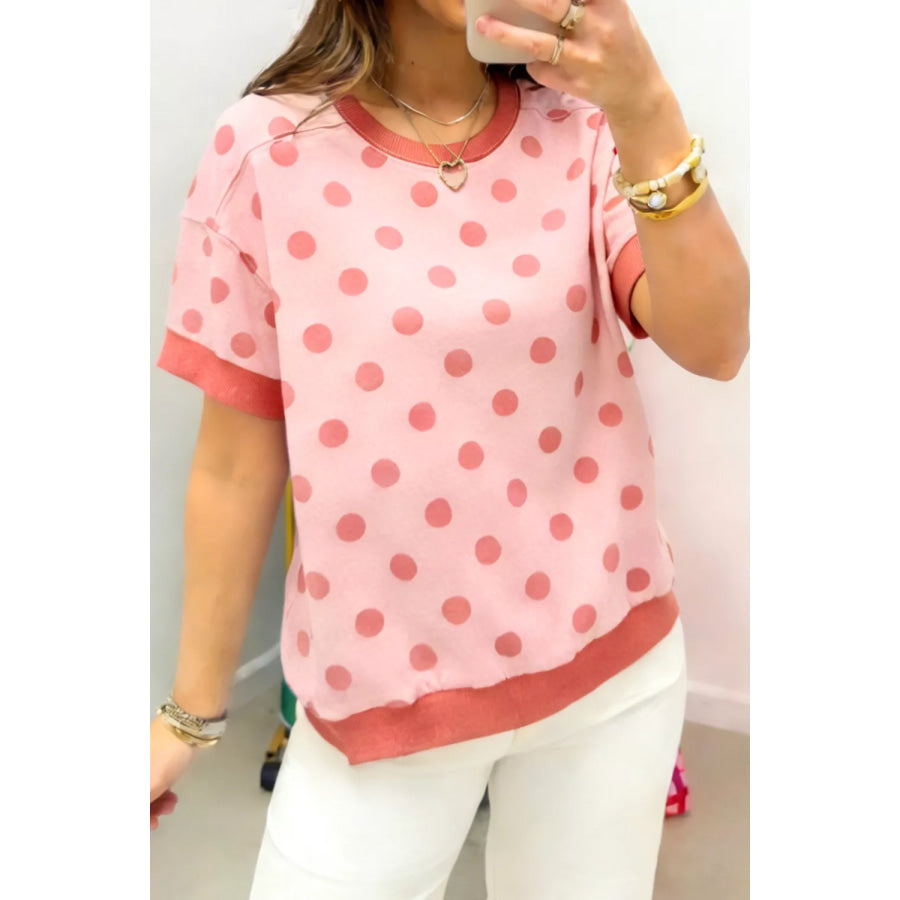 Polka Dot Short Sleeve T-Shirt Dusty Pink / S Apparel and Accessories