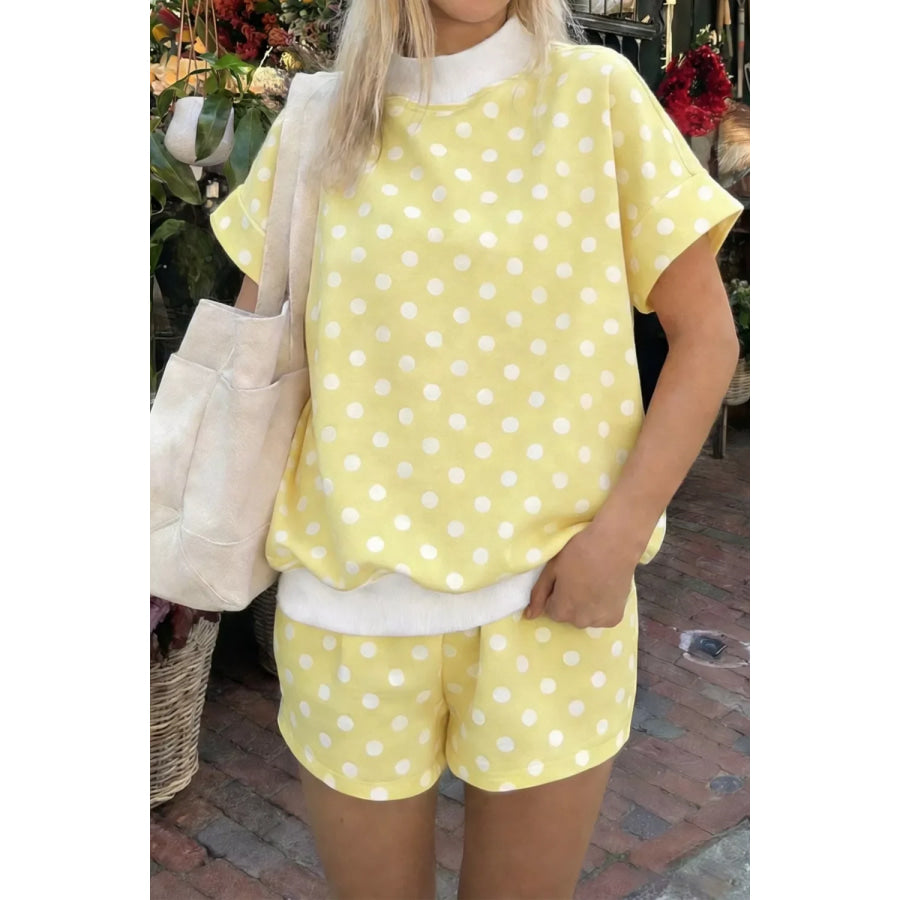 Polka Dot Short Sleeve Top and Shorts Set Pastel Yellow / S Apparel and Accessories