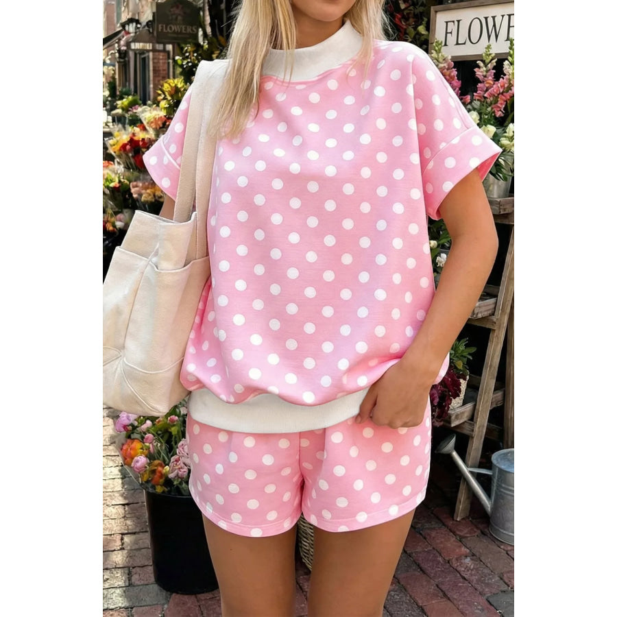 Polka Dot Short Sleeve Top and Shorts Set Pink / S Apparel and Accessories