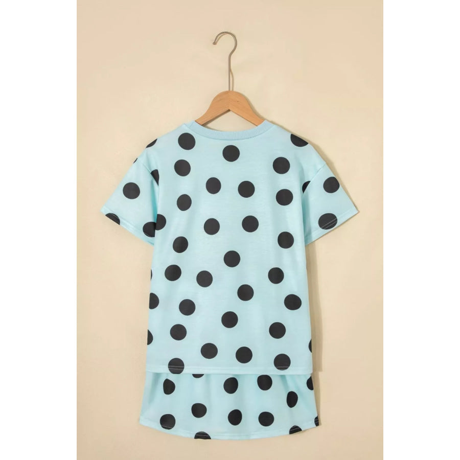 Polka Dot Short Sleeve Top Casual Skort 2pcs Outfit Apparel and Accessories