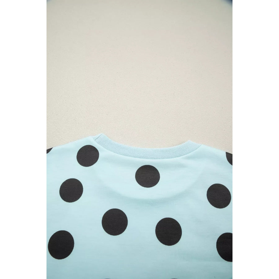 Polka Dot Short Sleeve Top Casual Skort 2pcs Outfit Apparel and Accessories