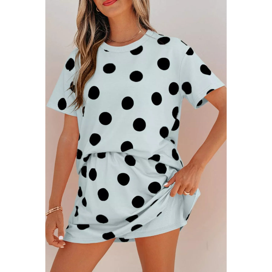 Polka Dot Short Sleeve Top Casual Skort 2pcs Outfit Apparel and Accessories