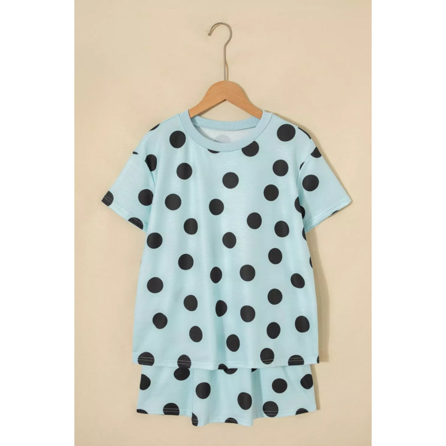 Polka Dot Short Sleeve Top Casual Skort 2pcs Outfit Apparel and Accessories