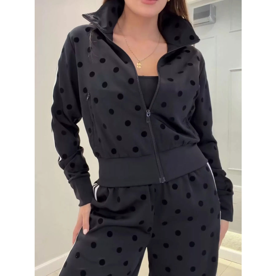 Polka Dot Side Striped Outerwear and Pants Set Apparel and Accessories