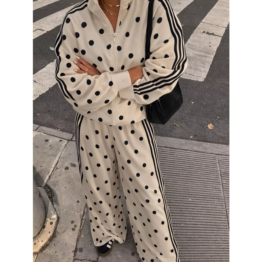 Polka Dot Side Striped Outerwear and Pants Set Apparel and Accessories