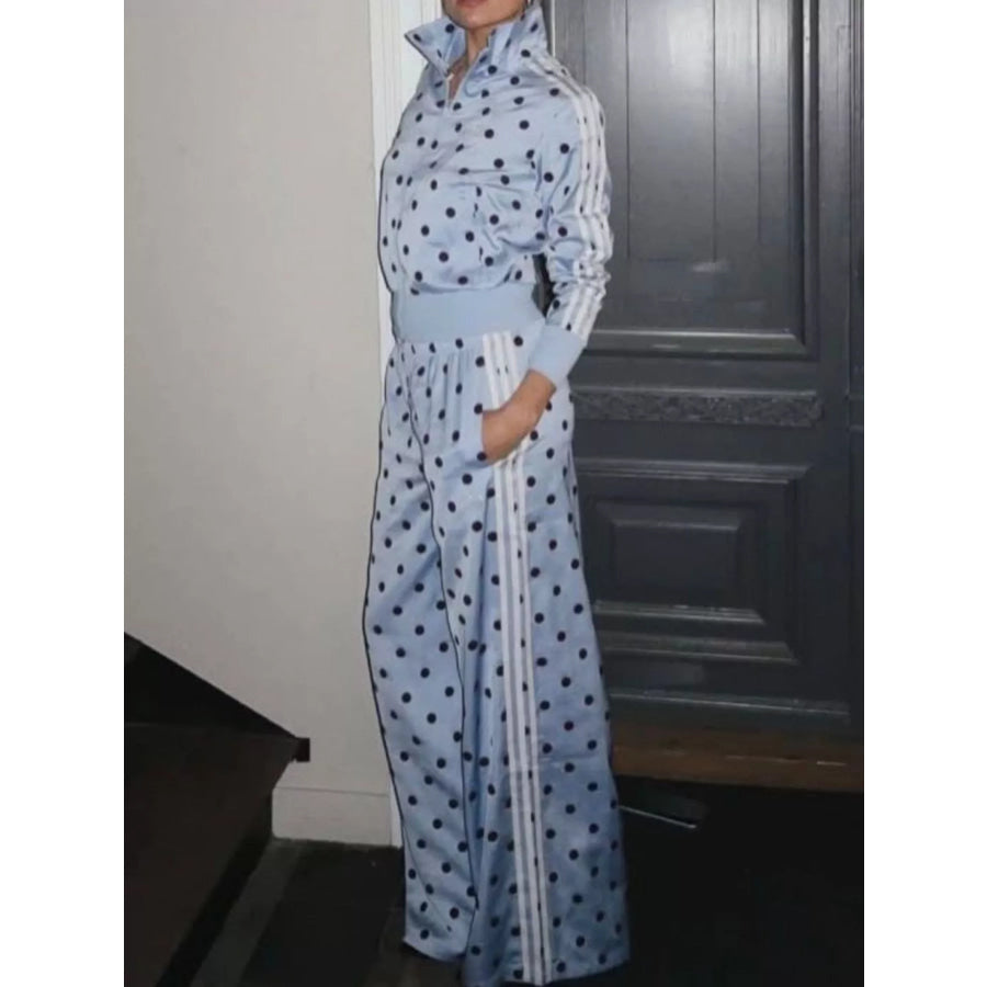 Polka Dot Side Striped Outerwear and Pants Set Apparel and Accessories