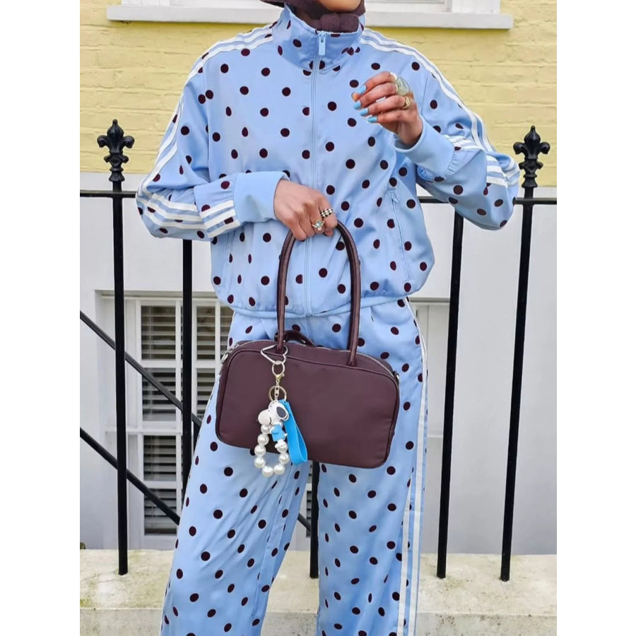Polka Dot Side Striped Outerwear and Pants Set Apparel and Accessories