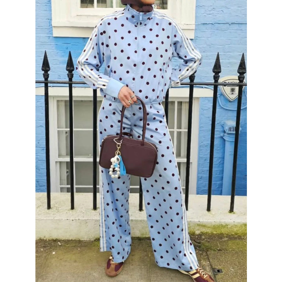 Polka Dot Side Striped Outerwear and Pants Set Apparel and Accessories