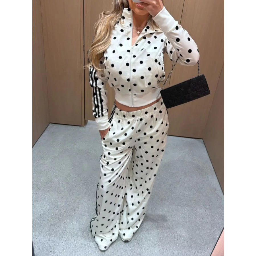 Polka Dot Side Striped Outerwear and Pants Set Apparel and Accessories