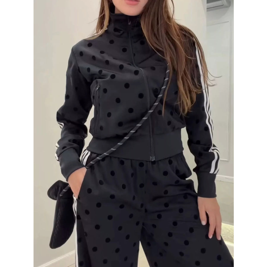 Polka Dot Side Striped Outerwear and Pants Set Apparel and Accessories
