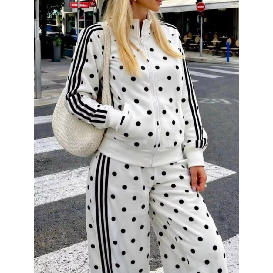 Polka Dot Side Striped Outerwear and Pants Set Apparel and Accessories