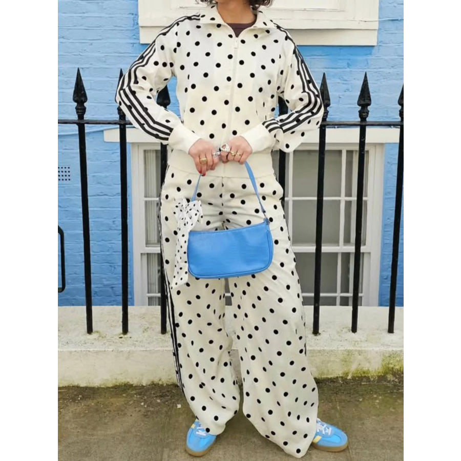 Polka Dot Side Striped Outerwear and Pants Set Apparel and Accessories