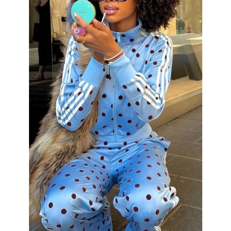 Polka Dot Side Striped Outerwear and Pants Set Apparel and Accessories