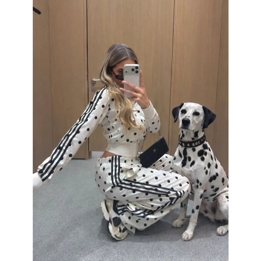 Polka Dot Side Striped Outerwear and Pants Set Apparel and Accessories