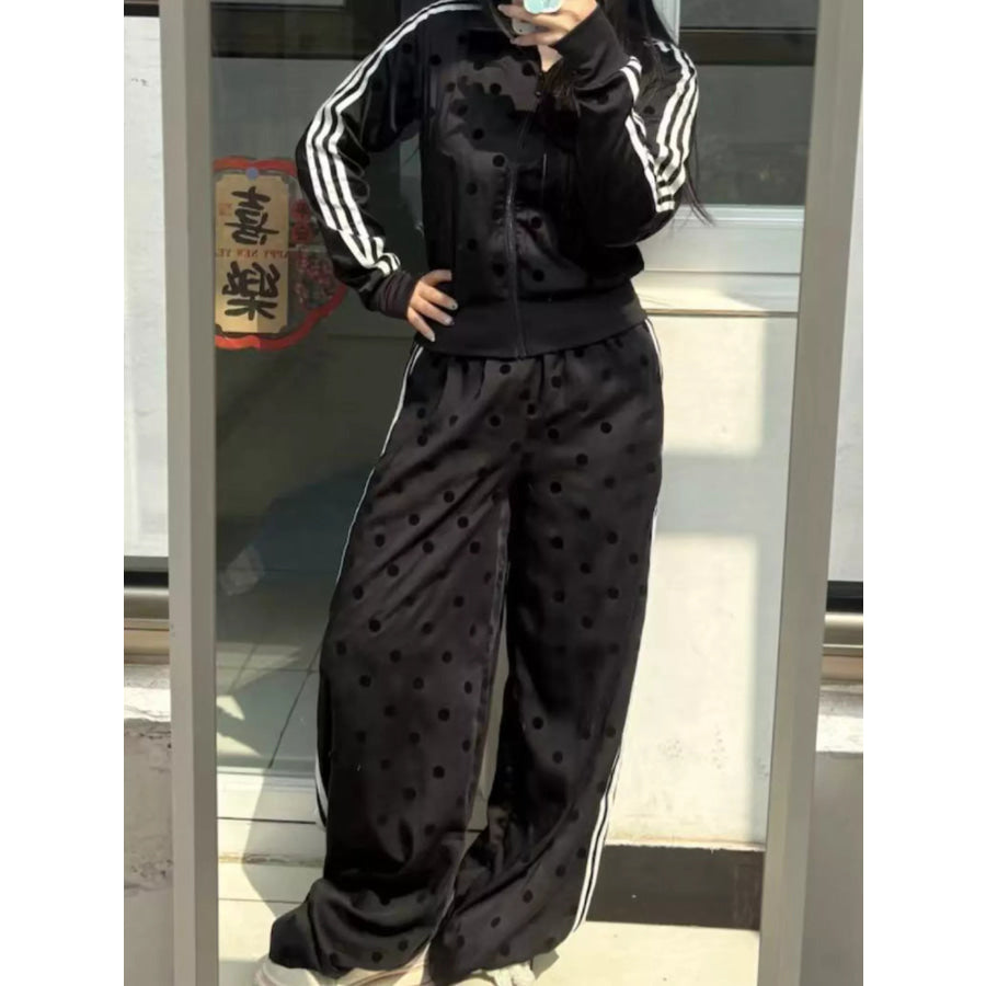 Polka Dot Side Striped Outerwear and Pants Set Apparel and Accessories