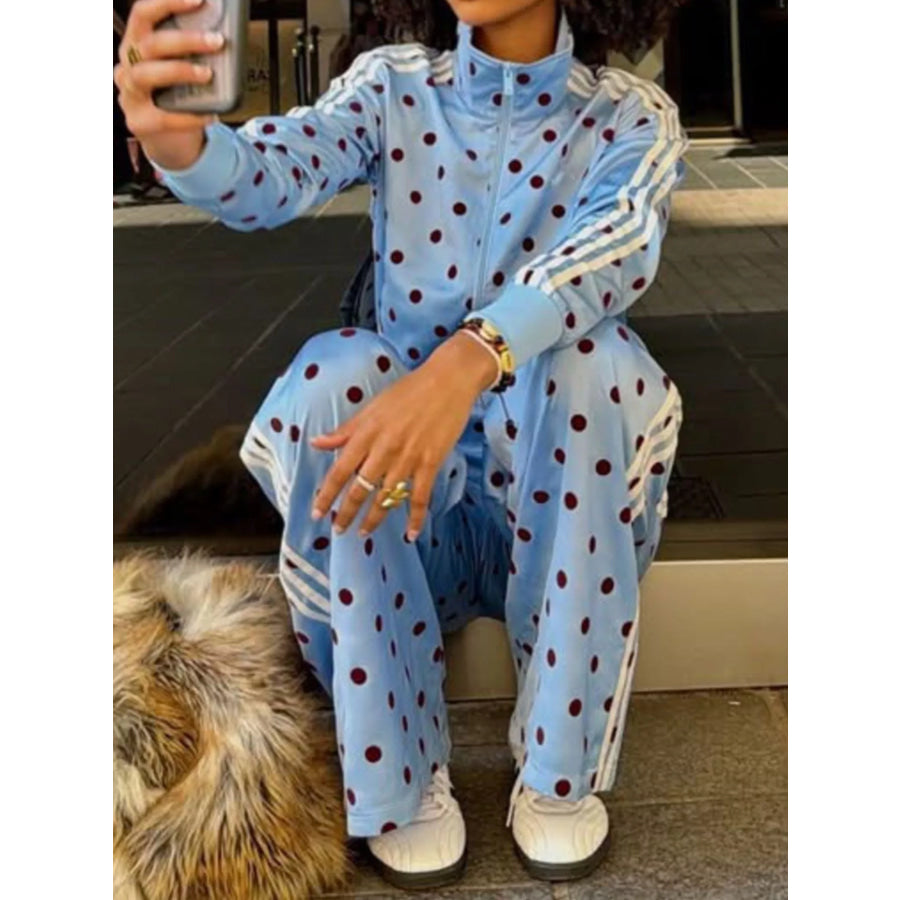 Polka Dot Side Striped Outerwear and Pants Set Apparel and Accessories